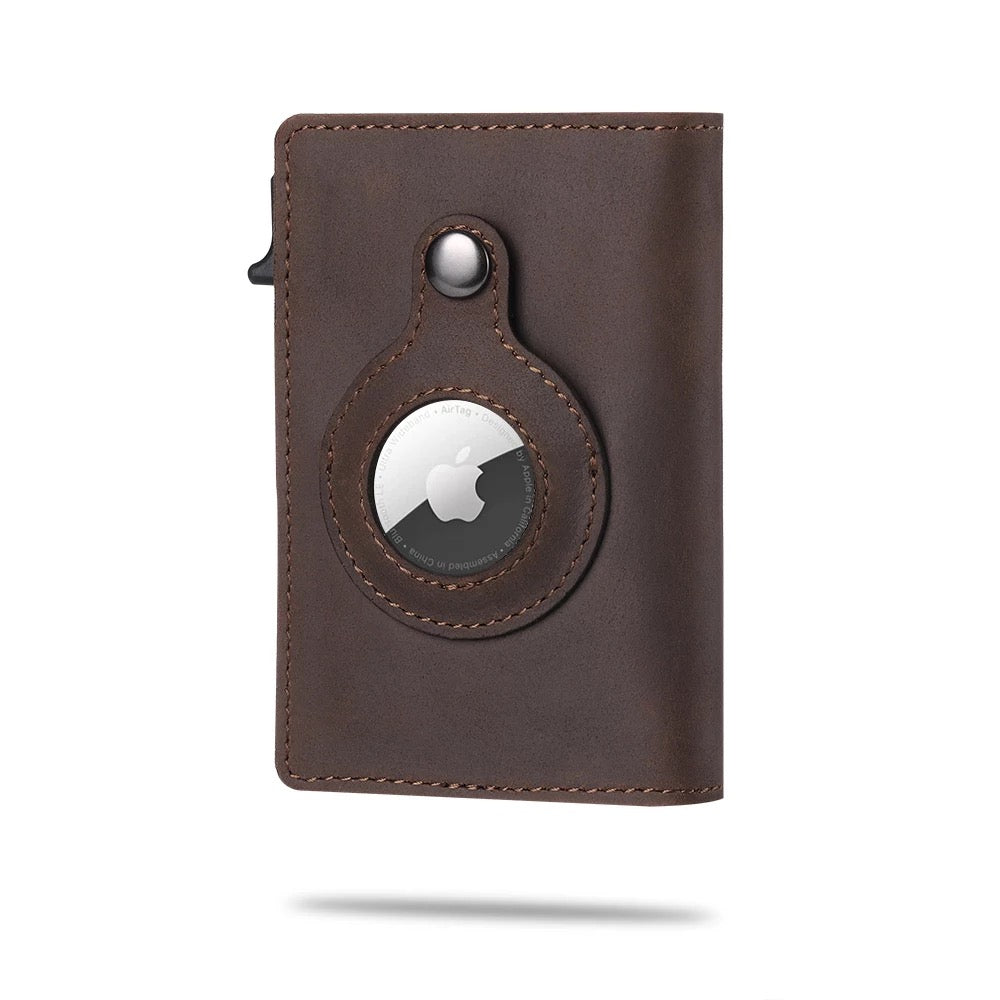Genuine Leather AirTag Wallet – Smart, Slim & Secure